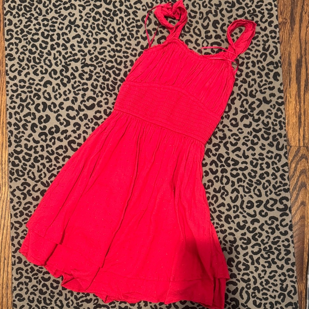 Hollister Bright Red Smocked Tiered Sundress